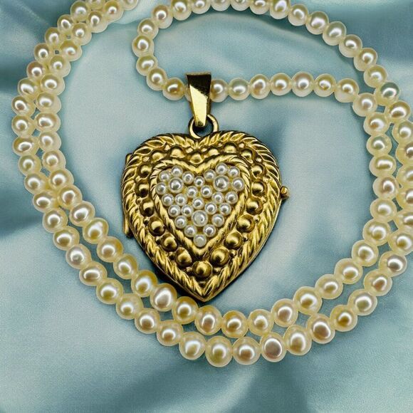 ANTIQUE- 14K Gold- Seed Pearl Heart Locket Necklace -19" -Victorian Era- 12.8g - Picture 14 of 16